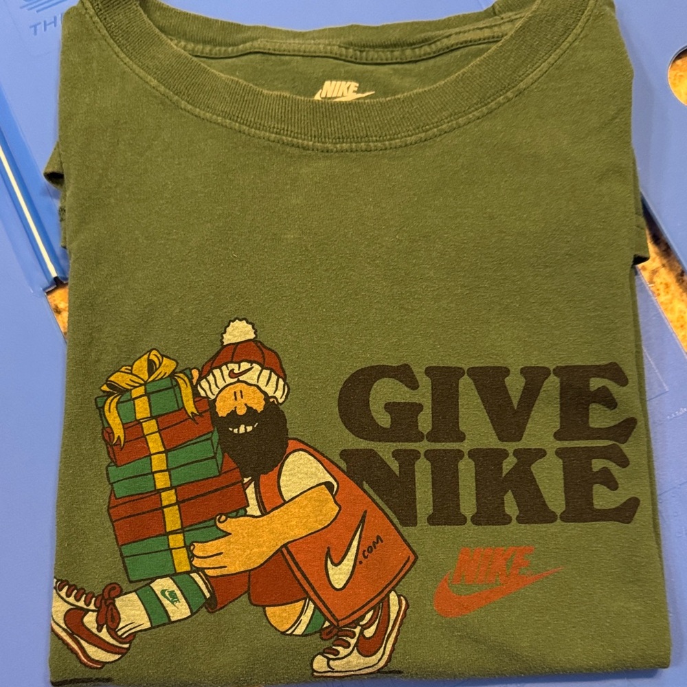 Nike Olive Graphic Tee with Festive Design